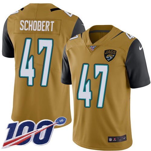 Men Nike Jacksonville Jaguars #47 Joe Schobert Gold  Stitched NFL Limited Rush 100th Season Jersey->jacksonville jaguars->NFL Jersey